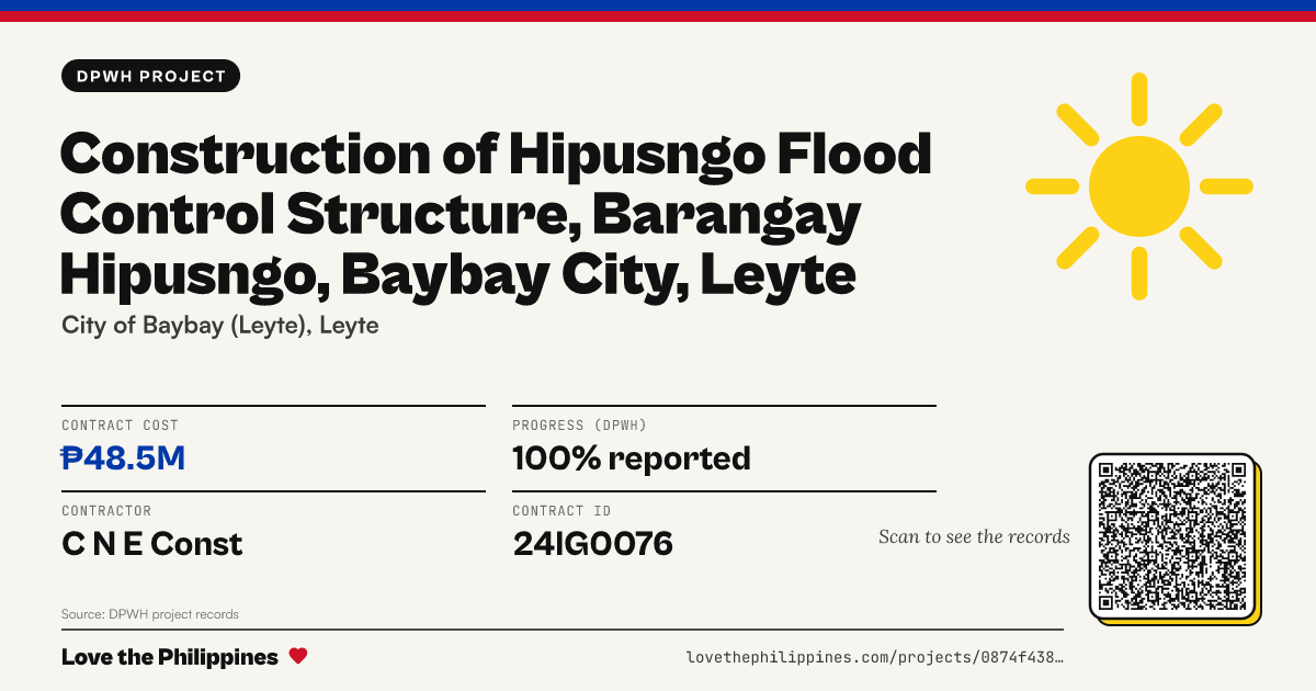 Share card: Construction of Hipusngo Flood Control Structure, Barangay Hipusngo, Baybay City, Leyte