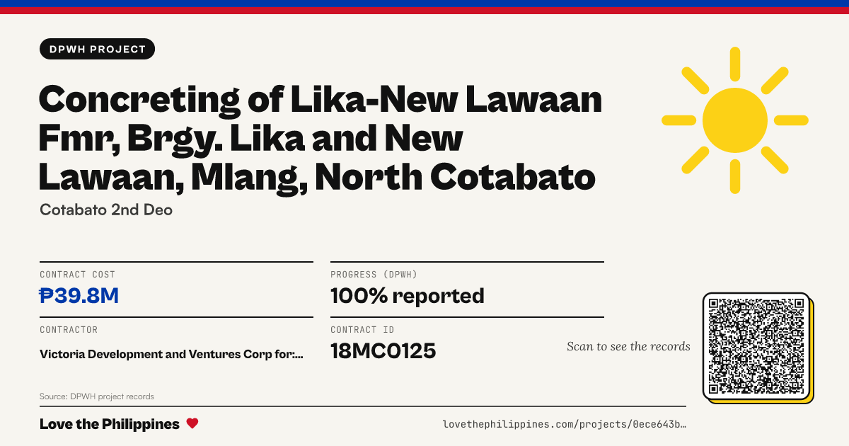 Share card: CONCRETING OF LIKA-NEW LAWAAN FMR, BRGY. LIKA AND NEW LAWAAN, MLANG, NORTH COTABATO