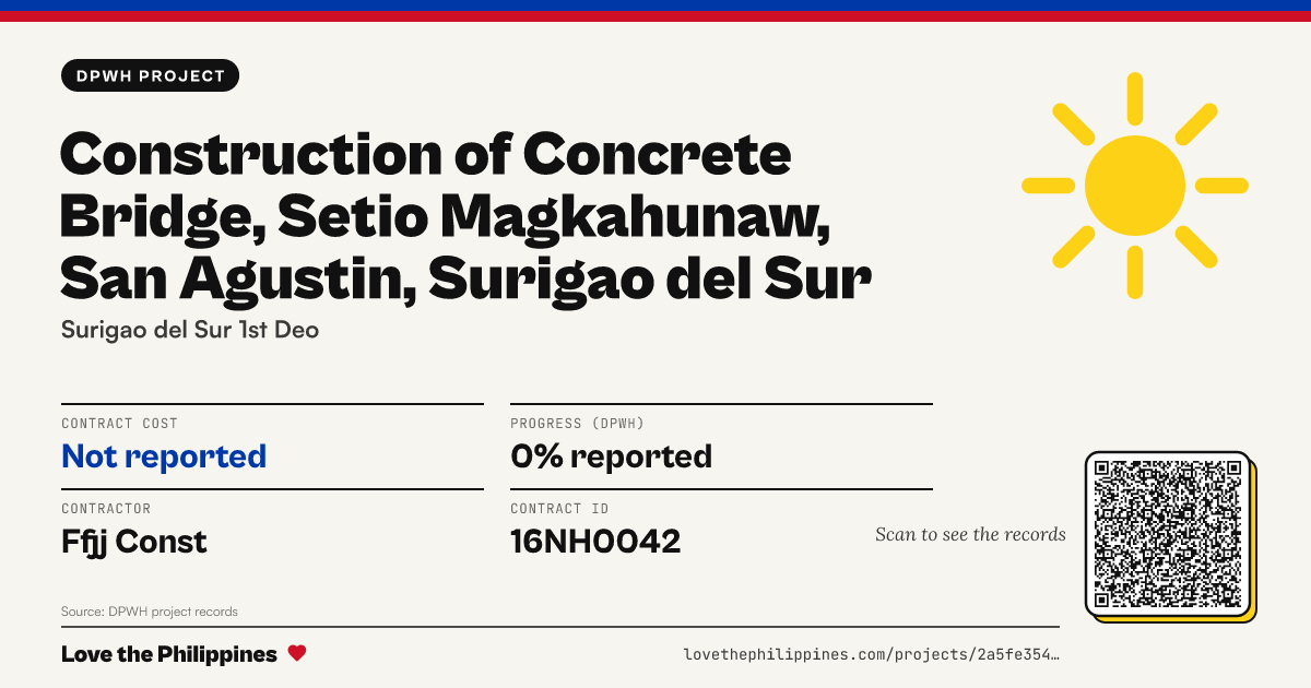 Share card: CONSTRUCTION OF CONCRETE BRIDGE, SETIO MAGKAHUNAW, SAN AGUSTIN, SURIGAO DEL SUR
