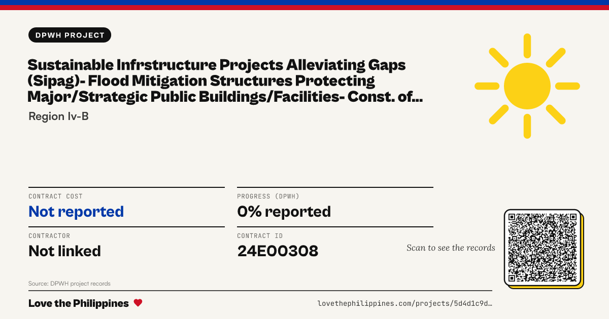 Share card: SUSTAINABLE INFRSTRUCTURE PROJECTS ALLEVIATING GAPS (SIPAG)- FLOOD MITIGATION STRUCTURES PROTECTING MAJOR/STRATEGIC PUBLIC BUILDINGS/FACILITIES- CONST. OF BONGABONG SHORE PROTECTION AND CAUSEWAY DEVELOPMENT, SITIO KI, BRGY. POBLACION, BONGABONG, OR. MINDO