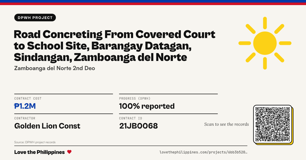 Share card: ROAD CONCRETING FROM COVERED COURT TO SCHOOL SITE, BARANGAY DATAGAN, SINDANGAN, ZAMBOANGA DEL NORTE