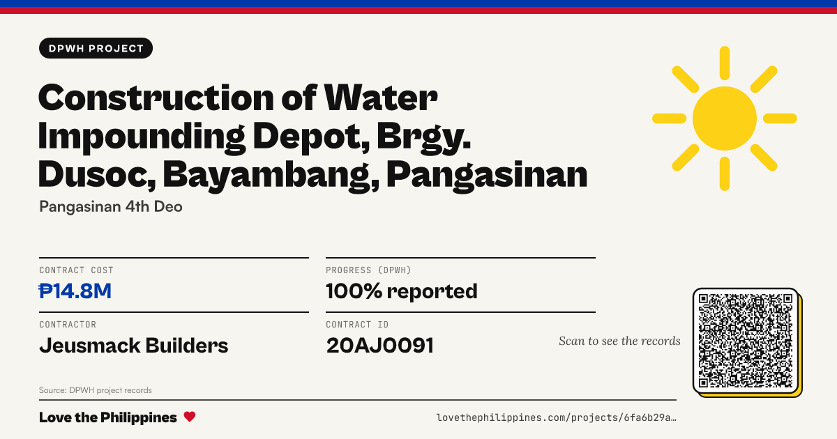 Share card: CONSTRUCTION OF WATER IMPOUNDING DEPOT, BRGY. DUSOC, BAYAMBANG, PANGASINAN