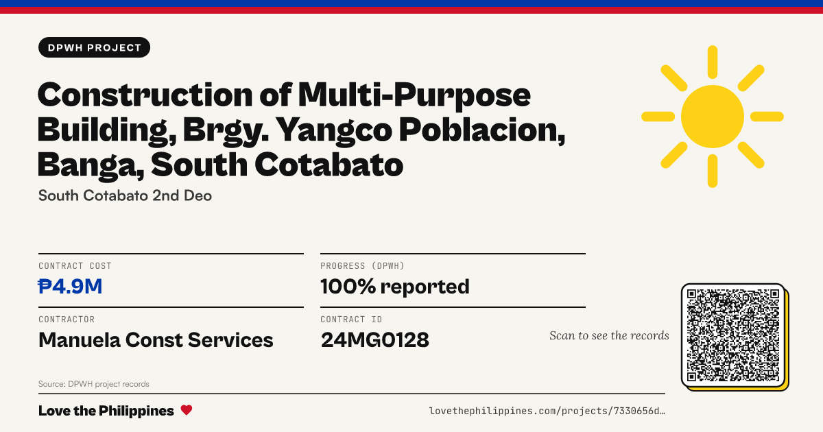 Share card: CONSTRUCTION OF MULTI-PURPOSE BUILDING, BRGY. YANGCO POBLACION, BANGA, SOUTH COTABATO