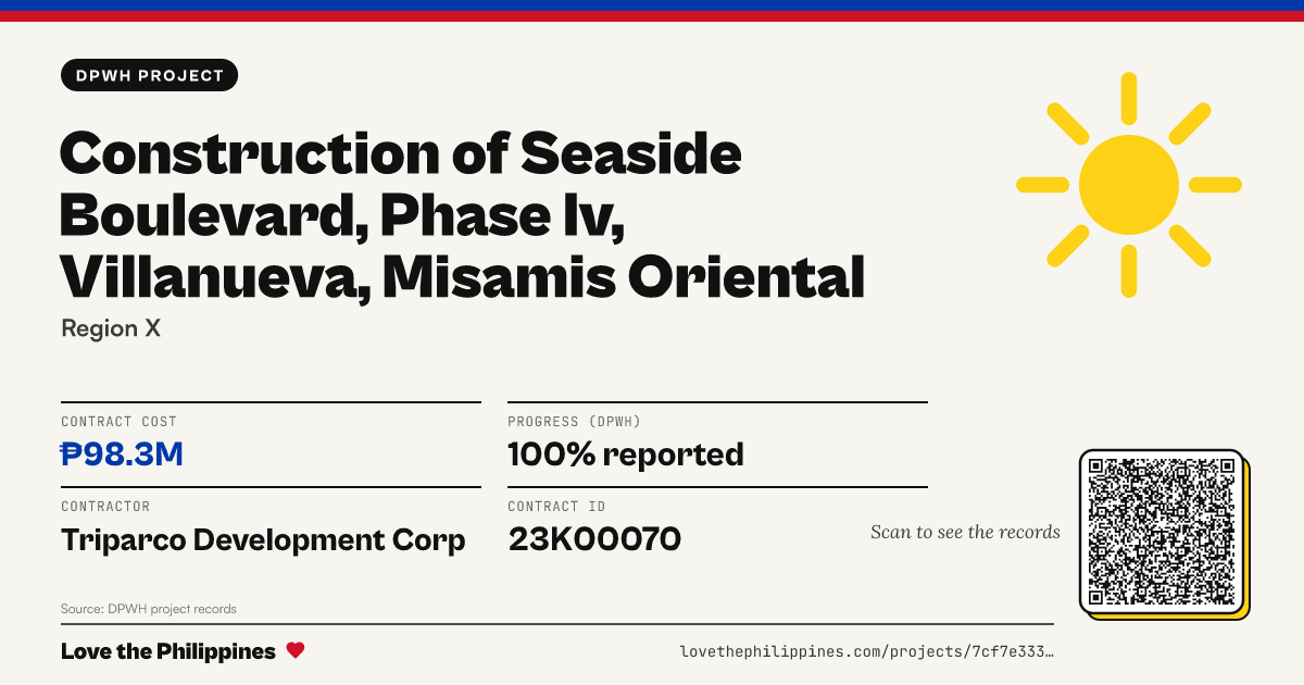 Share card: CONSTRUCTION OF SEASIDE BOULEVARD, PHASE IV, VILLANUEVA, MISAMIS ORIENTAL
