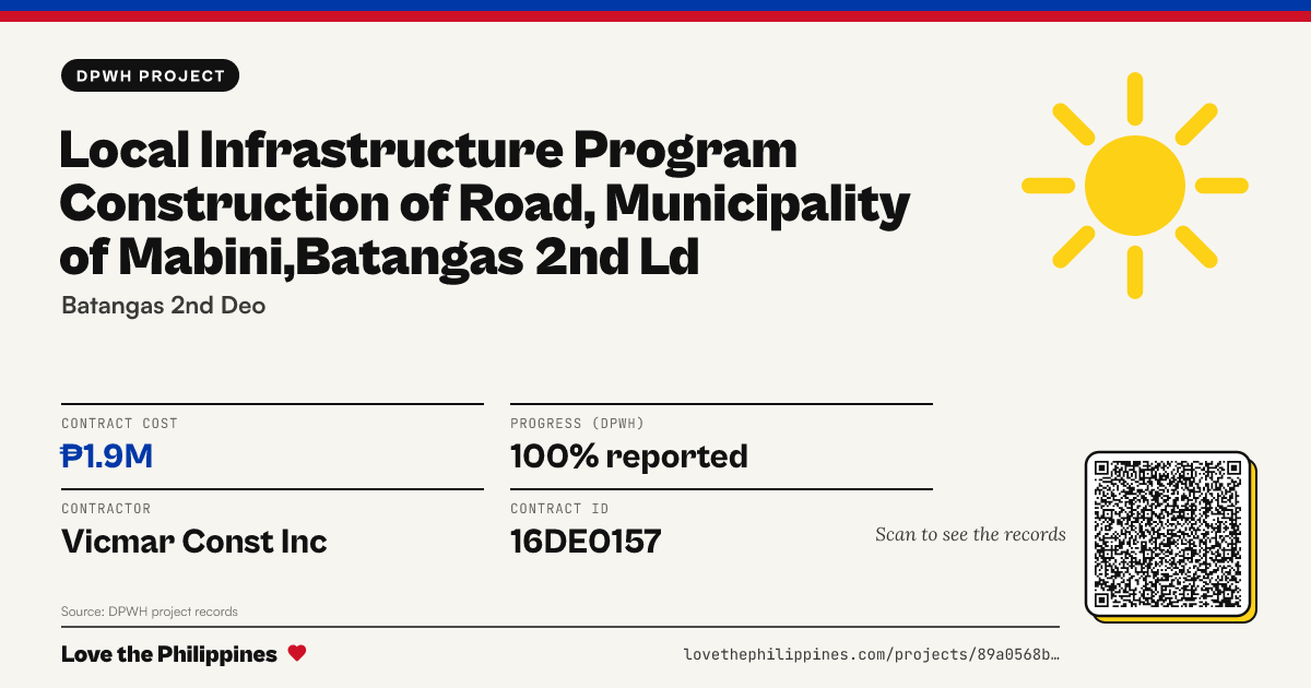 Share card: LOCAL INFRASTRUCTURE PROGRAM  CONSTRUCTION OF ROAD, MUNICIPALITY OF MABINI,BATANGAS 2ND LD