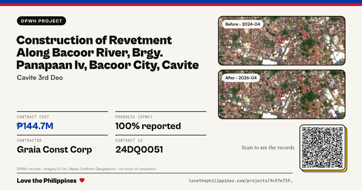 Share card: CONSTRUCTION OF REVETMENT ALONG BACOOR RIVER, BRGY. PANAPAAN IV, BACOOR CITY, CAVITE