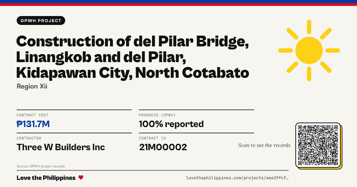 Share card: CONSTRUCTION OF DEL PILAR BRIDGE, LINANGKOB AND DEL PILAR, KIDAPAWAN CITY, NORTH COTABATO