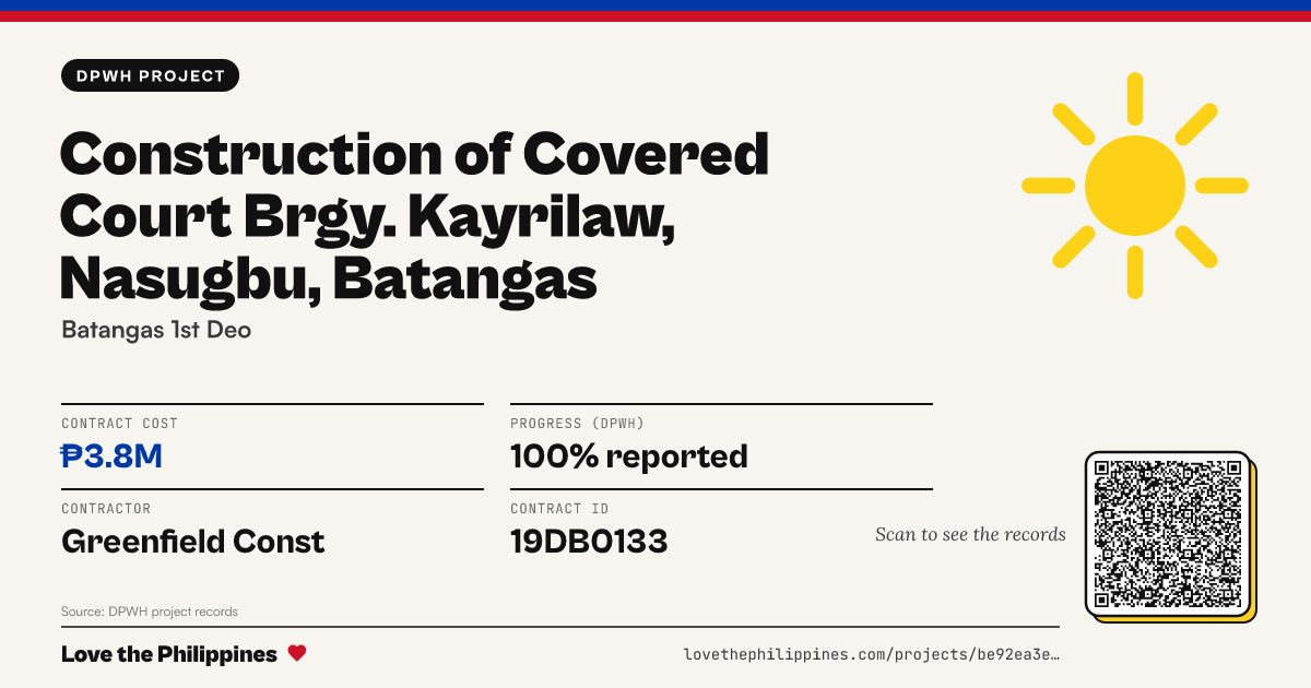 Share card: CONSTRUCTION OF COVERED COURT BRGY. KAYRILAW, NASUGBU, BATANGAS