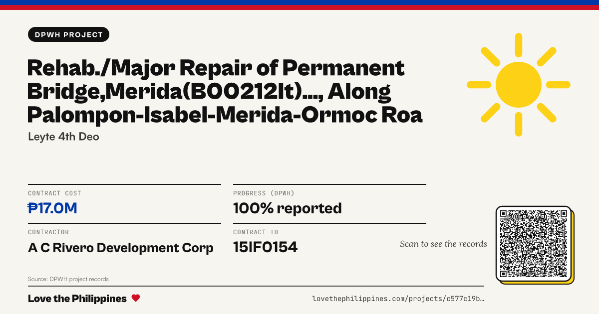 Share card: REHAB./MAJOR REPAIR OF PERMANENT BRIDGE,MERIDA(B00212LT)..., ALONG PALOMPON-ISABEL-MERIDA-ORMOC ROA