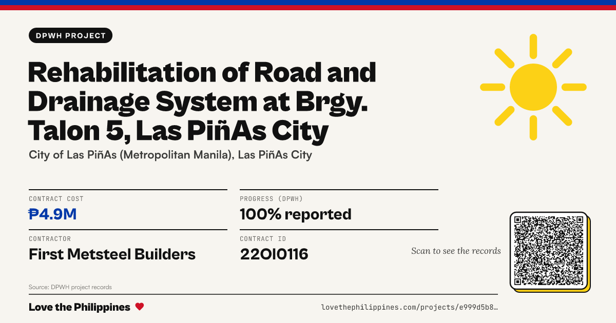 Share card: Rehabilitation of Road and Drainage System at Brgy. Talon 5, Las Piñas City