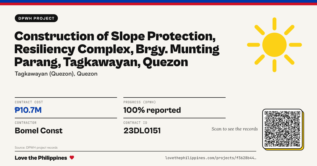 Share card: Construction of Slope Protection, Resiliency Complex, Brgy. Munting Parang, Tagkawayan, Quezon