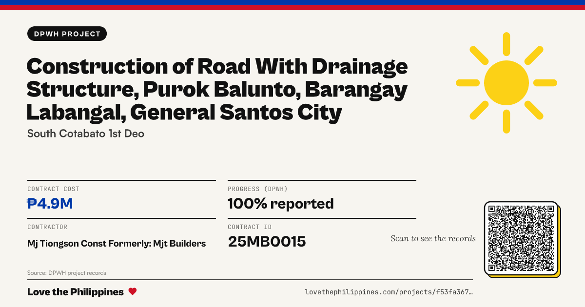 Share card: CONSTRUCTION OF ROAD WITH DRAINAGE STRUCTURE, PUROK BALUNTO, BARANGAY LABANGAL, GENERAL SANTOS CITY