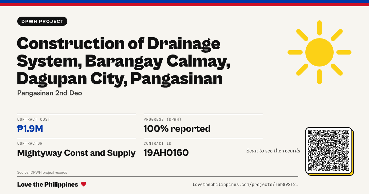Share card: CONSTRUCTION OF DRAINAGE SYSTEM, BARANGAY CALMAY, DAGUPAN CITY, PANGASINAN