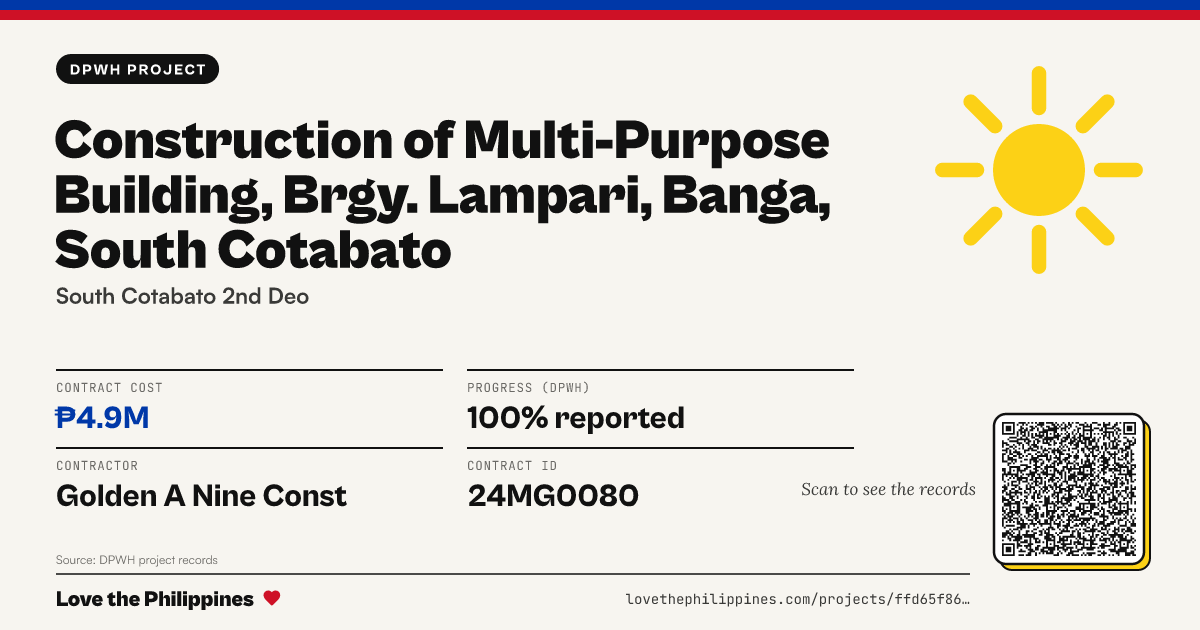 Share card: CONSTRUCTION OF MULTI-PURPOSE BUILDING, BRGY. LAMPARI, BANGA, SOUTH COTABATO